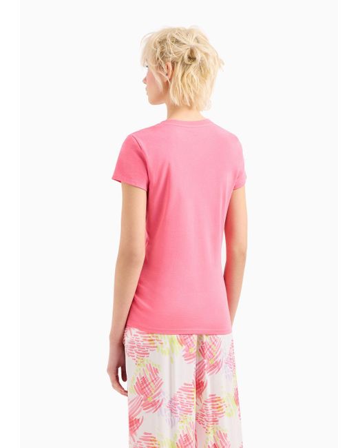 T-shirt Slim Fit Con Scollo A V In Jersey Stretch di Armani Exchange in Pink