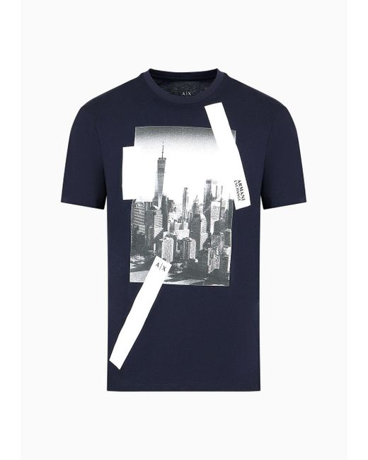Armani Exchange Blue Regular Fit Cotton T-shirt With Nyc Print for men