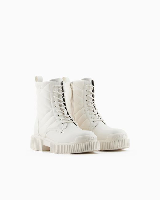 ARMANI EXCHANGE White Quilted Leather Amphibians