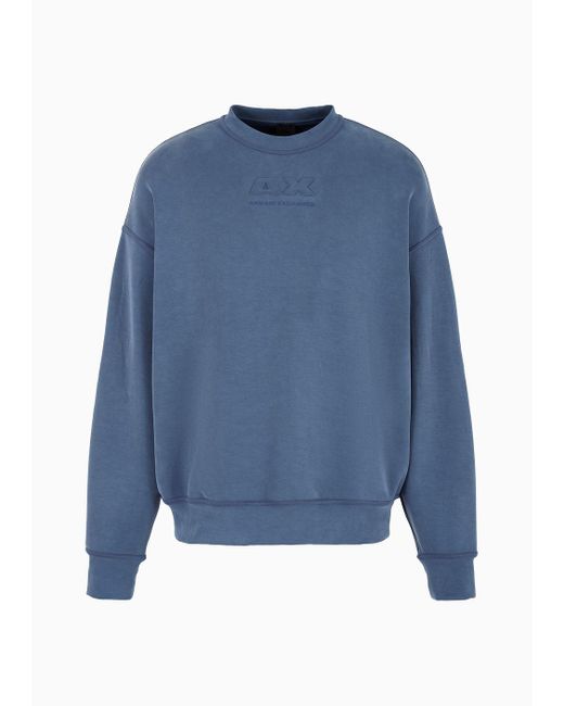Armani Exchange Blue Crew-neck Sweatshirt With Small Tone-on-tone Logo for men