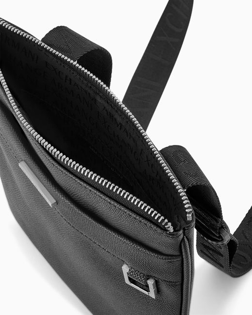 ARMANI EXCHANGE Black Faux Leather Shoulder Bag With Front Pocket for men