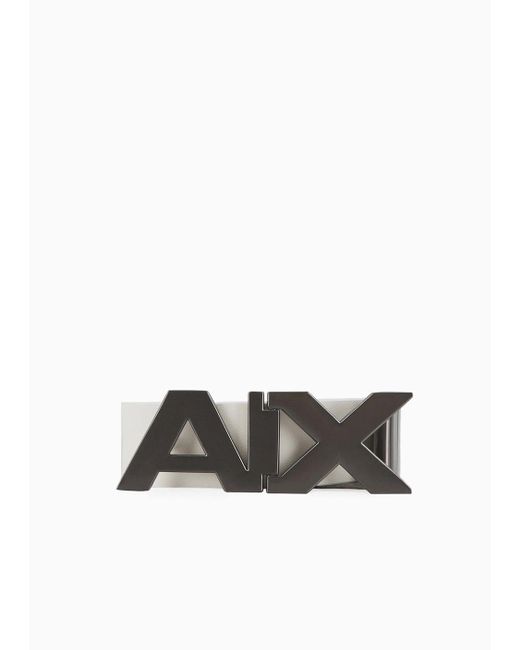 Armani Exchange White Hinge Logo Buckle Leather Belt for men