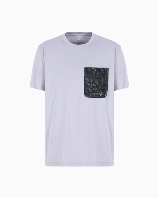 ARMANI EXCHANGE White Regular Fit T-Shirt With Patterned Pocket for men