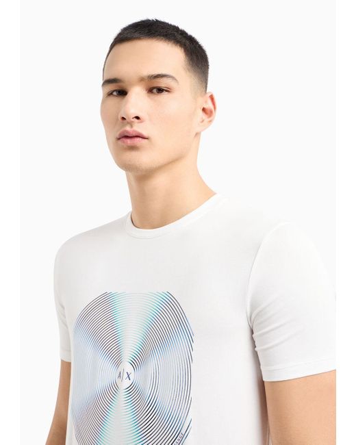 Armani Exchange White Slim-fit T-shirt In Stretch Jersey With Abstract Print for men