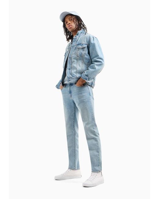 ARMANI EXCHANGE Used Effect Denim Jacket in Blue for Men Lyst UK