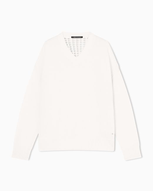 ARMANI EXCHANGE White Oversized Sweater With Perforated Back