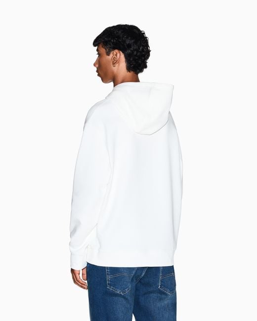 ARMANI EXCHANGE White Stretch Cotton Hoodie With A Kangaroo Pocket And Logo Icon for men