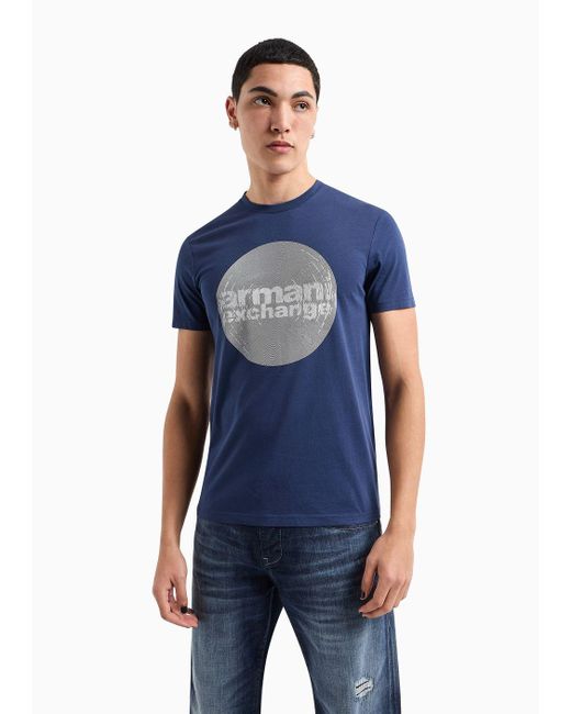 T-shirt Slim Fit In Jersey Di Cotone Con Stampa Tonda di Armani Exchange in Blue da Uomo