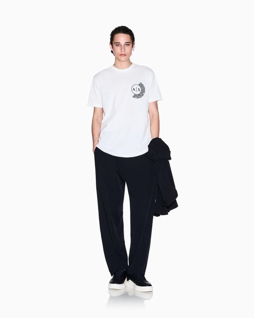 ARMANI EXCHANGE White Regular Fit T-Shirt With Logo And Patch On The Chest for men