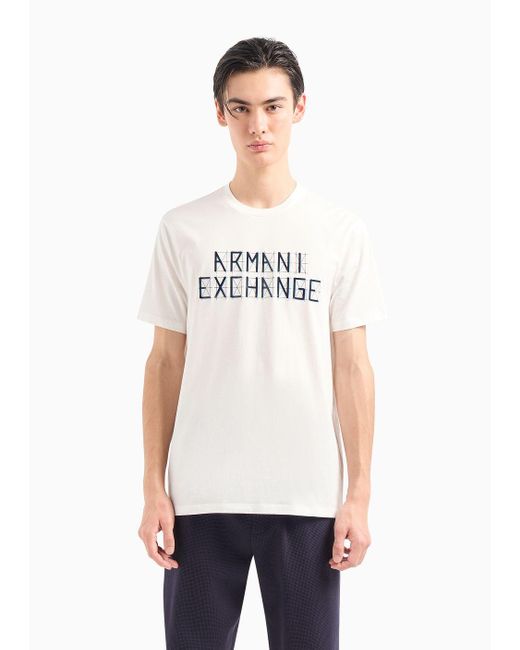 Armani Exchange White Regular Fit Jersey T-shirt With Contrasting Logo Print for men