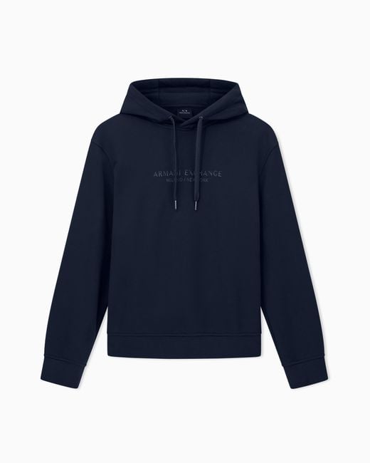 ARMANI EXCHANGE Blue Regular Fit French Terry Hoodie With A Logo Print Essential for men