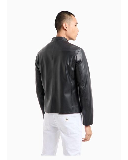 Armani Exchange Black Faux Leather Biker Jacket for men