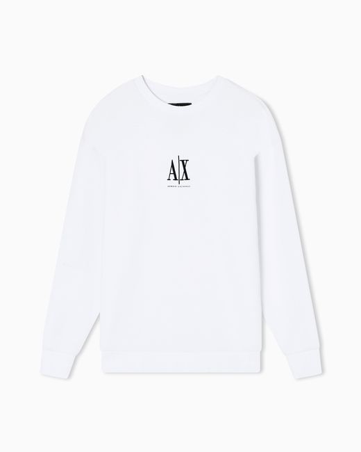 ARMANI EXCHANGE White Crew-Neck Stretch Cotton Sweatshirt With A Logo Icon