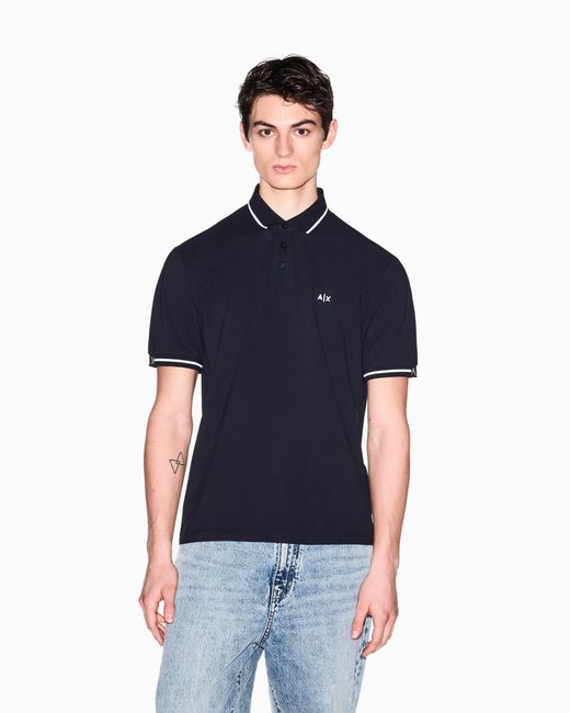ARMANI EXCHANGE Blue Classic And Refined Cotton Piqué Polo Shirt for men
