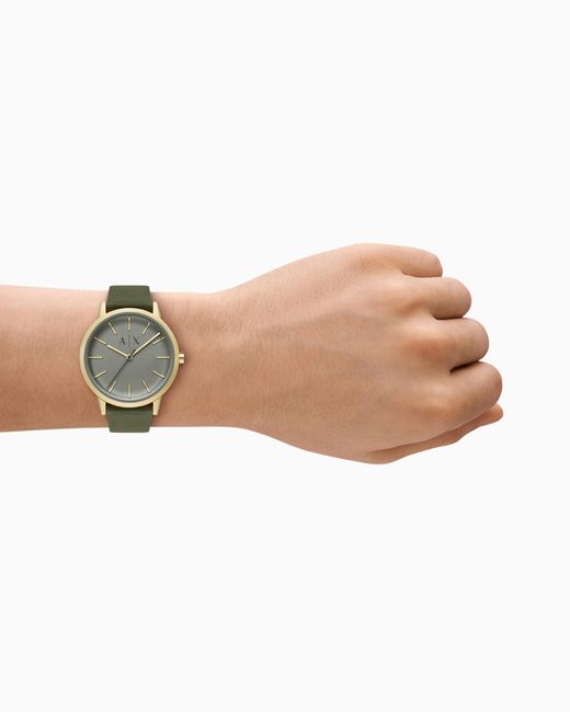ARMANI EXCHANGE Green Three-Hand Leather Watch for men