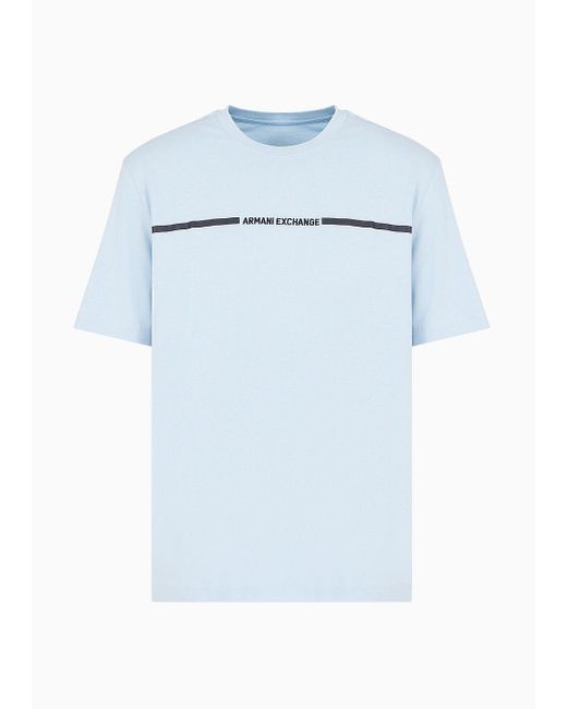 Armani Exchange Blue Regular Fit T-shirt With Logo Stripe for men