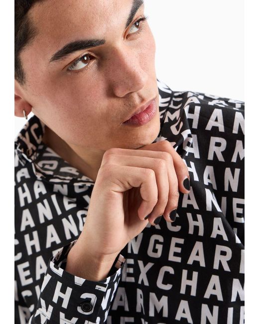 Armani Exchange Black Slim Fit Shirt In Stretch Poplin for men