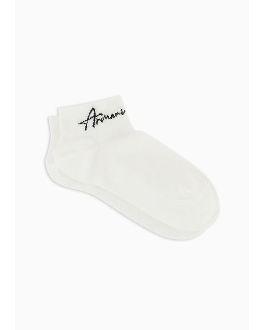 Armani Exchange White Short Socks With Logo