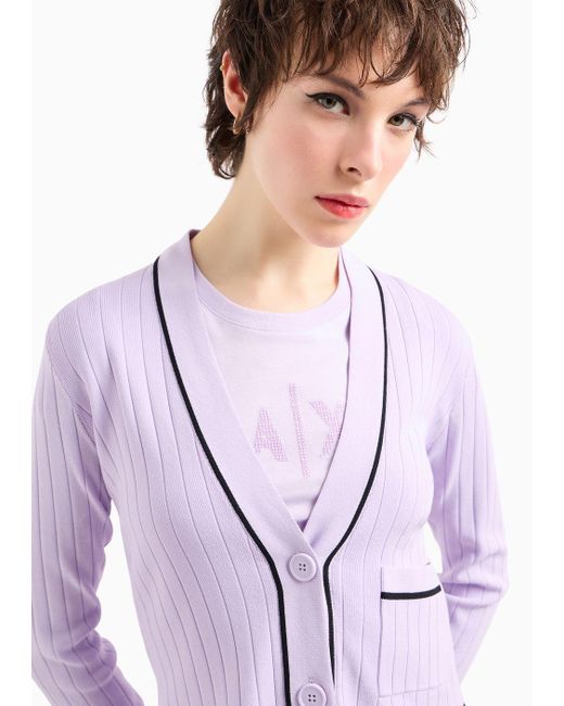 Armani Exchange Purple Cardigan With Decorative Stitching