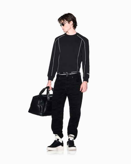 ARMANI EXCHANGE Black Sophisticated Comfort Crewneck Interlock Sweatshirt for men