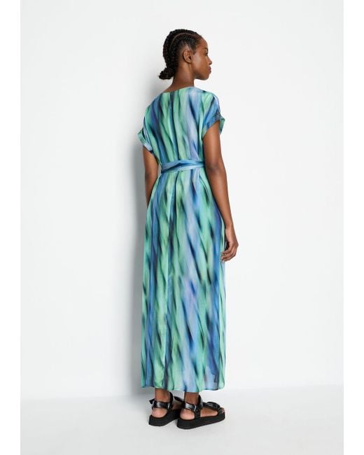 Armani Exchange Blue Long Printed Fabric Satin Dress