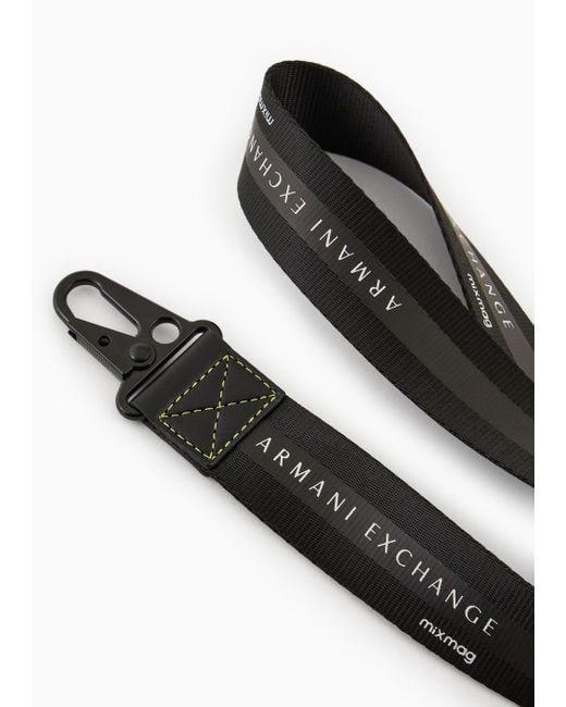 Armani Exchange Black Key Ring With Asv Logo Lanyard for men
