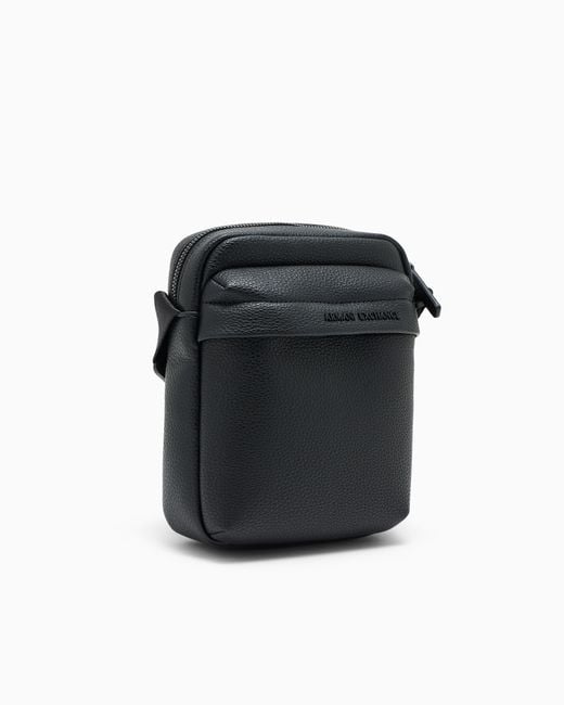 ARMANI EXCHANGE Black Textured Crossbody Bag With An Embossed Logo On The Flap for men