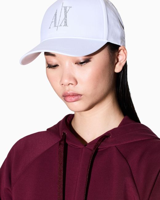 ARMANI EXCHANGE White Cotton Twill Baseball Cap With An Embroidered Logo Icon