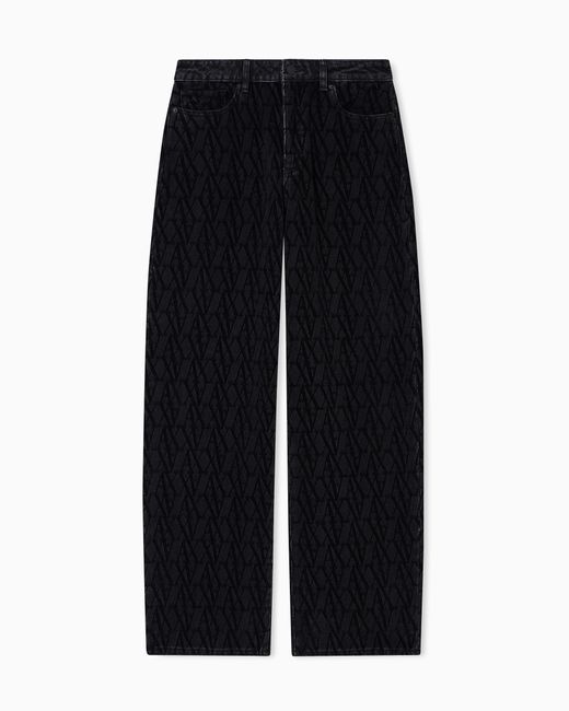 ARMANI EXCHANGE Black Allover Logo Relaxed Fit Jeans