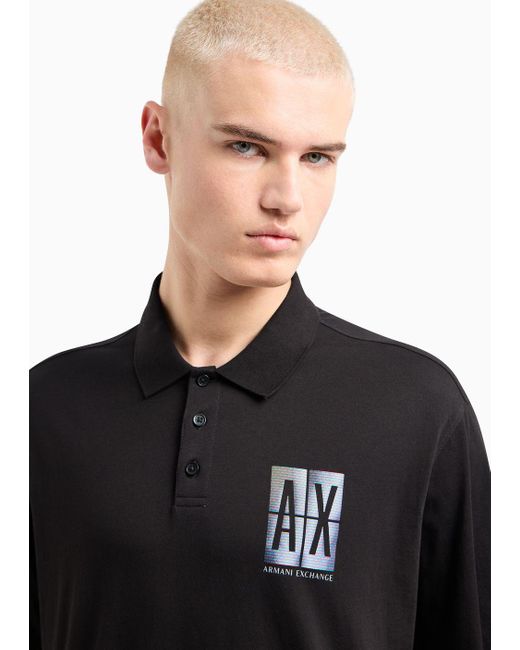 Armani Exchange Black Loose Fit Polo Shirt In Asv Organic Cotton for men