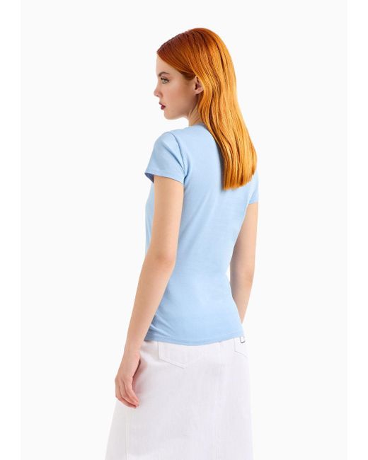 Armani Exchange Blue Cotton Slim Fit Logo T-shirt