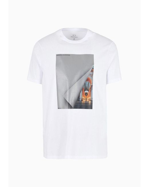 Armani Exchange White Regular Fit T-shirt In Cotton Jersey With Photographic Print for men