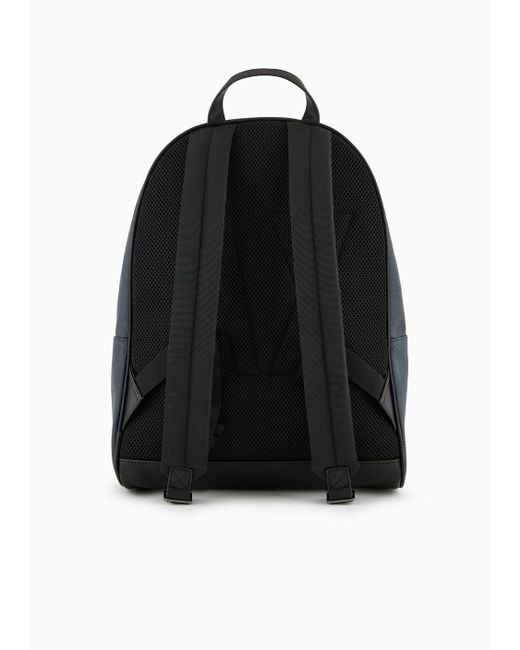 Armani Exchange Blue Backpack With All-over Lettering And Logoed Two-tone Band for men