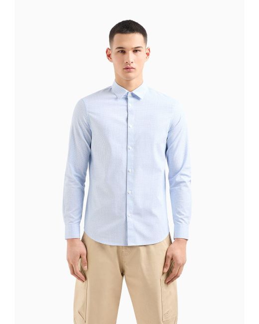 Armani Exchange Blue Regular Fit Shirt In Pure Cotton for men