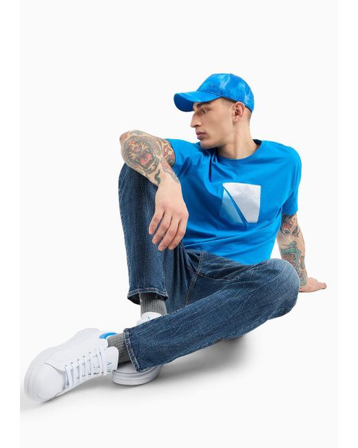 T-shirt Regular Fit In Jersey Con Stampa Geometrica di Armani Exchange in Blue da Uomo