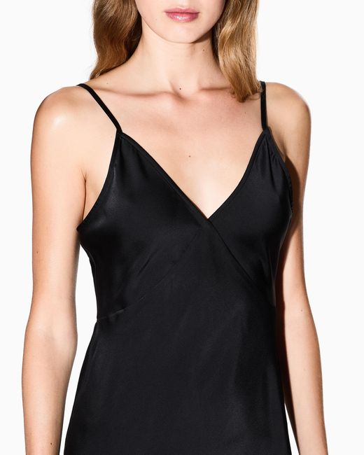 ARMANI EXCHANGE Black Shiny Satin Midi Dress