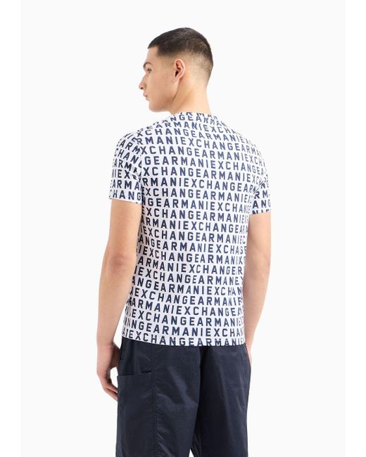 Armani Exchange White Regular Fit T-shirt In Cotton Jersey With Allover Logo Print for men