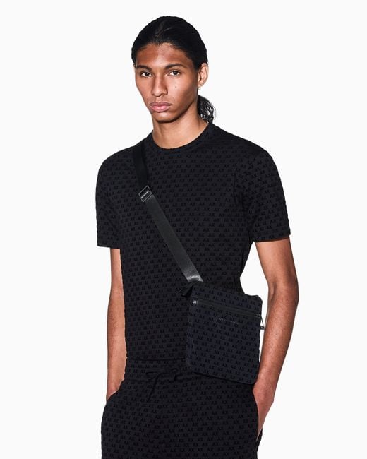 ARMANI EXCHANGE Black Flat Crossbody Messenger Bag for men