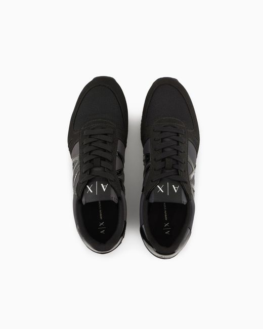 ARMANI EXCHANGE Black Sneakers With Micro-Suede, Mesh And Nylon Details