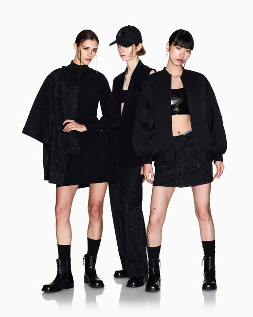 ARMANI EXCHANGE Black Bomber Jacket With Ruffles On The Back