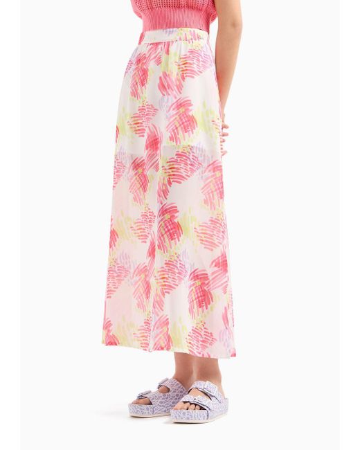 Armani Exchange Pink Long Skirt In Fluid Floral Fabric