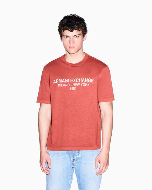 ARMANI EXCHANGE Red Regular T-Shirt Garment-Dyed Cotton Jersey for men