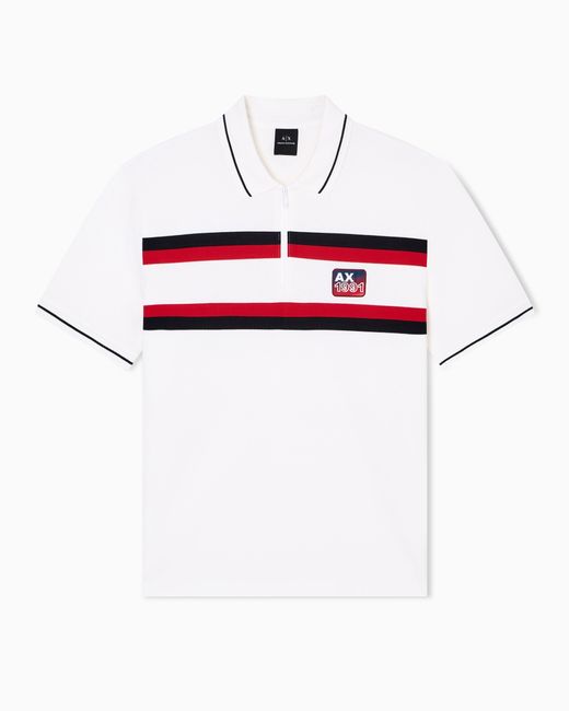 Polo De Corte Regular Con Cremallera Y Bandas En Contraste ARMANI EXCHANGE de hombre de color White