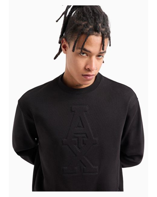 Armani Exchange Black Sweatshirt With Embossed Logo In Asv French Terry for men