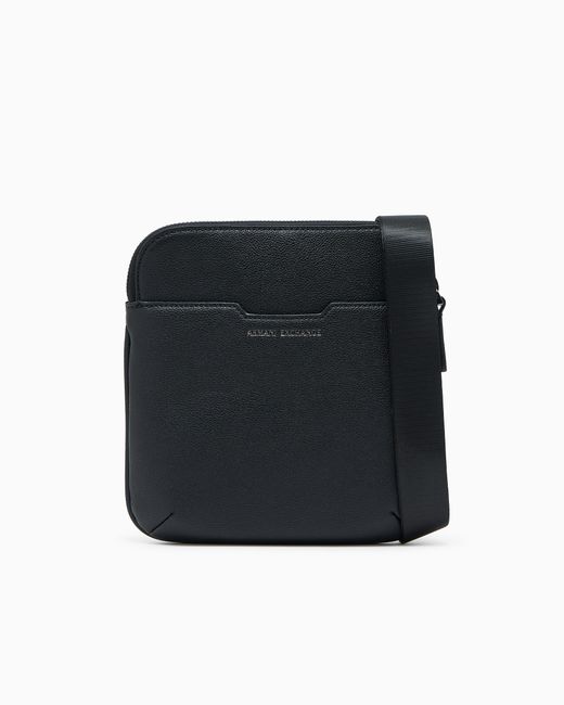 ARMANI EXCHANGE Black Textured Crossbody Bag With A Zipper And Adjustable Strap for men