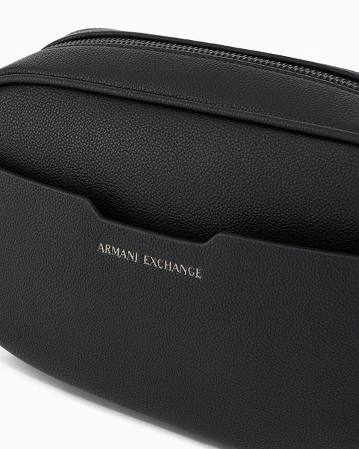 ARMANI EXCHANGE Black Rectangular Toiletry Bag With Side Handle And Zip Closure for men