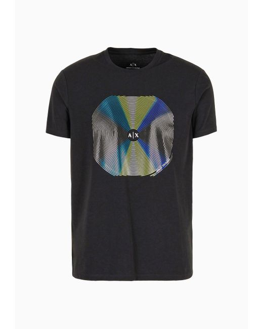 Armani Exchange Black Slim-fit T-shirt In Stretch Jersey With Abstract Print for men