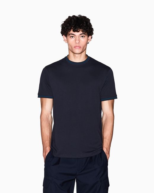 ARMANI EXCHANGE Blue Regular Fit T-Shirt With Contrasting Piping for men