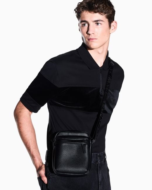 ARMANI EXCHANGE Black Textured Crossbody Bag With An Embossed Logo On The Flap for men