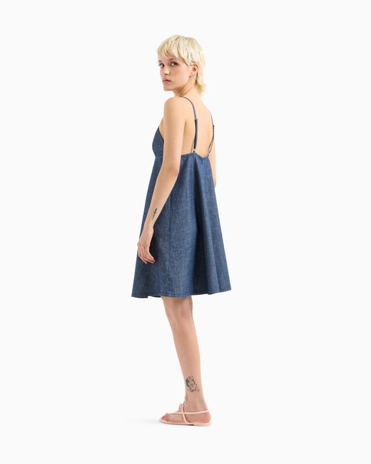 ARMANI EXCHANGE Blue Cotton Chambray Pleated Dress